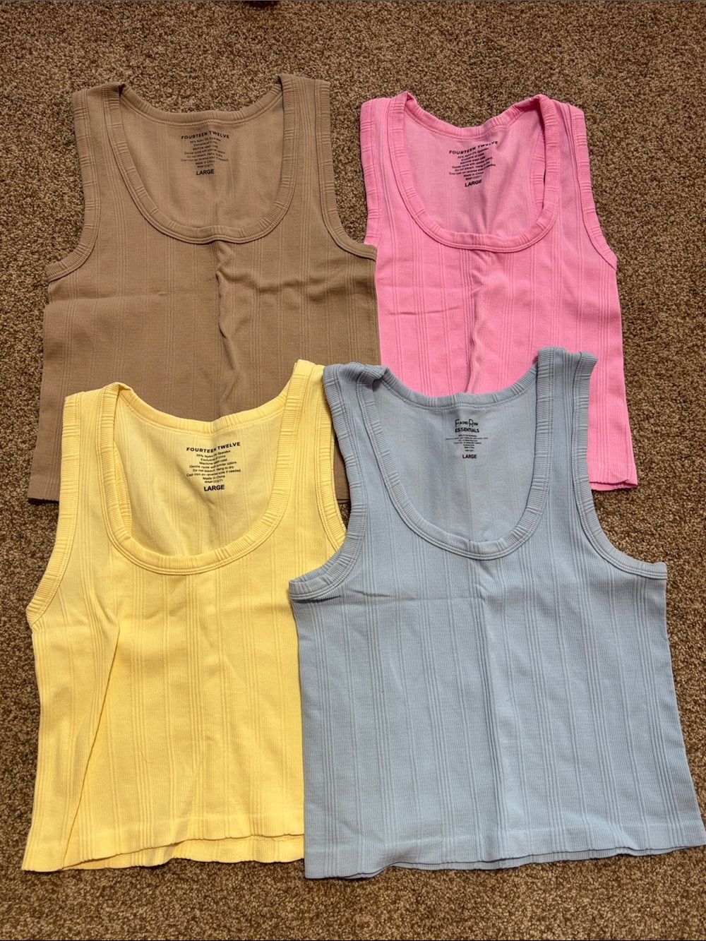 Everyday Ribbed Tank Top - Pink, Yellow, Blue, Tan - (4-Pack)